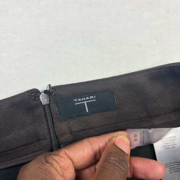 T Tahari Faux Suede Pencil Skirt Brown Corpcore Workwear Classic Back Zip M - Picture 9 of 12